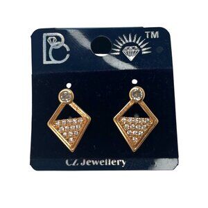 Sparkling Geometric Earrings – Gold-Tone Statement Studs Diamond Shape Chic
